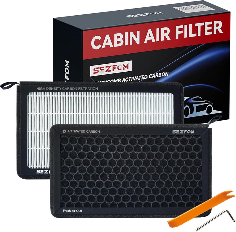 Sezfom Cabin Air Filters for Tesla Model 3 Model Y (2016-2026) with Activated Carbon(2-pack) Dual layer Air Filter Replacement - Image 1